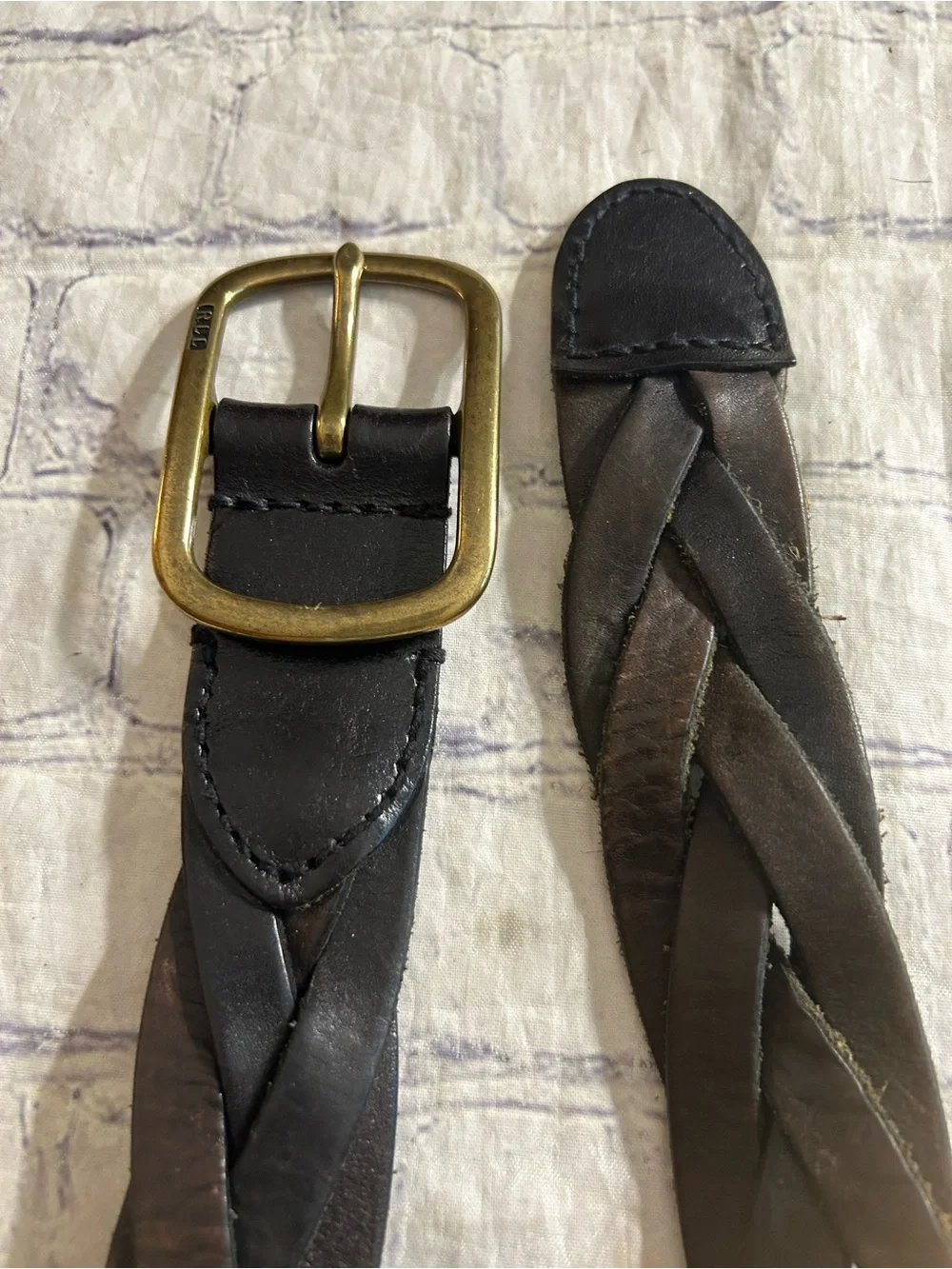 LAUREN RALPH LAUREN (2) BELTS BRAIDED CHUNKY ESPRESSO & PREPPY TAN/NAVY STRETCH